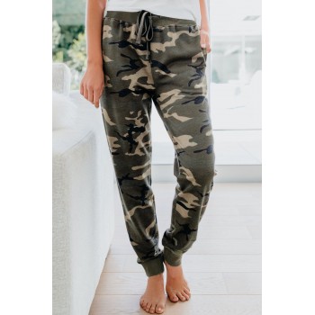 Gray Cotton Blend Pocketed Camo Joggers Green